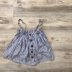 American Eagle Crop Adjustable Spaghetti Strap Top Blue & White Stripes NWOT